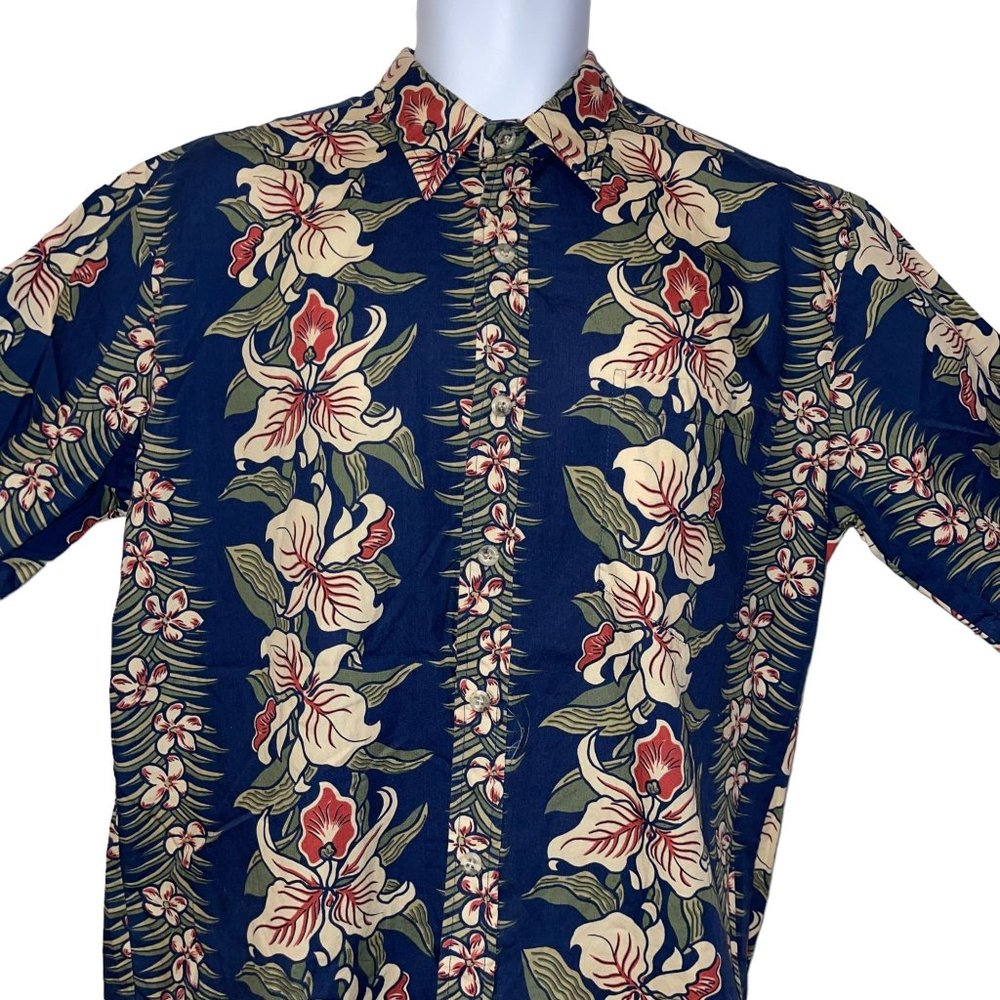 Vintage Retro Cooke Street Hawaiian Shirt Mens M Plumeria Aloha Vacation Blue - Picture 2 of 10